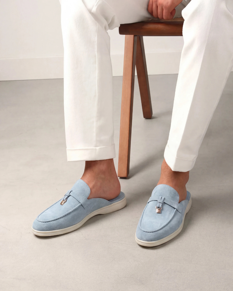 Mediterráneo | Mocasín Abierto de Ante — Azul Claro