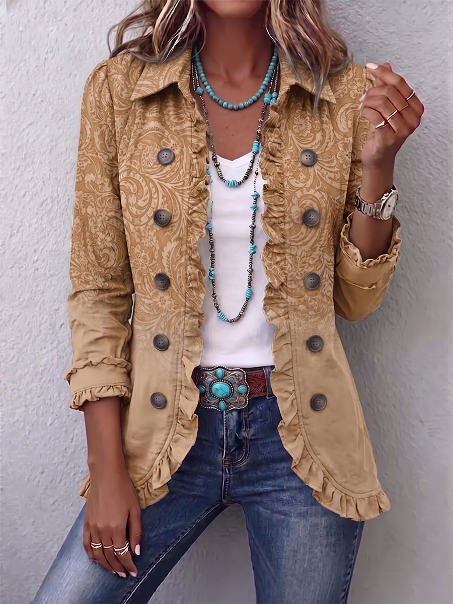 Palmira | Elegante chaqueta estampada texturizada con volantes