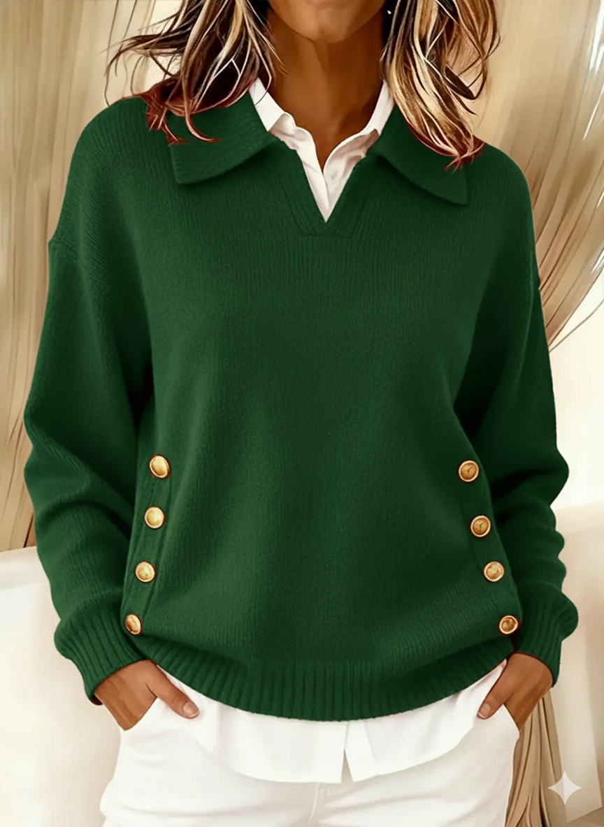 Erminia | Suéter elegante con cuello polo y botones ajustables