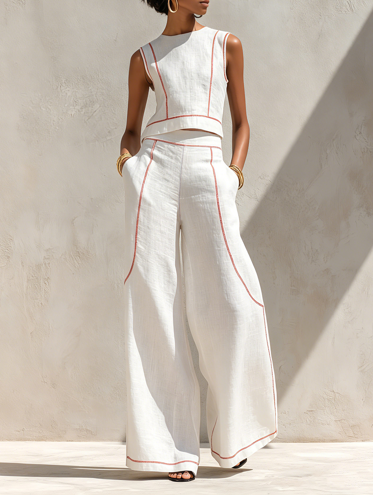 Nicoletta | Conjunto de lino con elegantes costuras en contraste