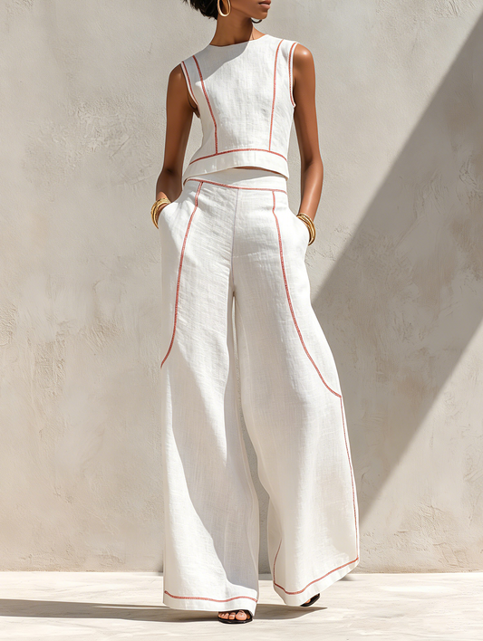 Nicoletta | Conjunto de lino con elegantes costuras en contraste