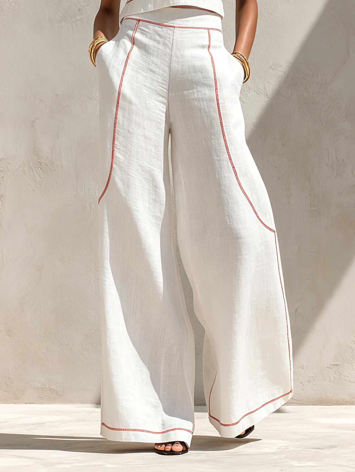Nicoletta | Conjunto de lino con elegantes costuras en contraste