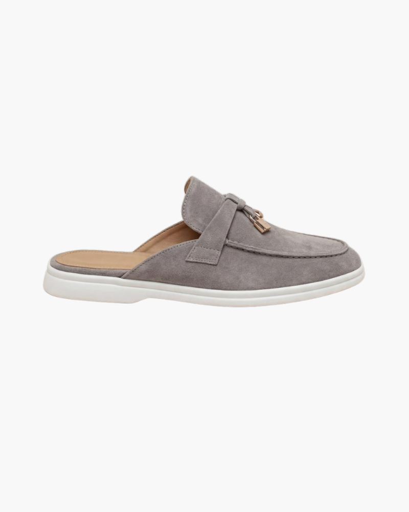 Mediterráneo | Mocasín Abierto de Ante — Gris Claro