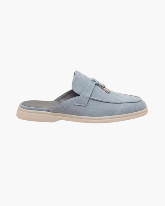 Mediterráneo | Mocasín Abierto de Ante — Azul Claro