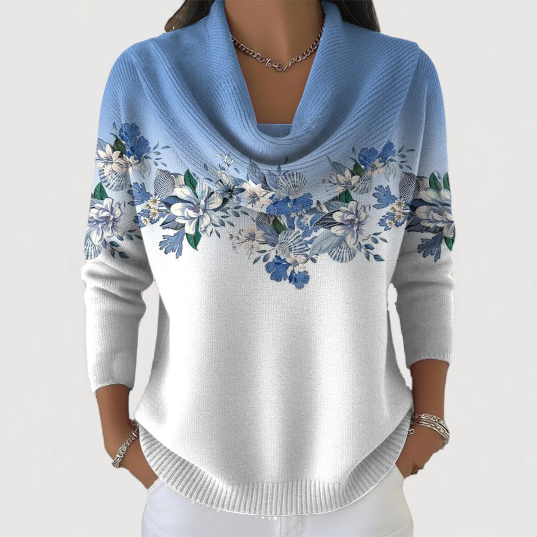 Aurora | Elegante Suéter Floral de Cuello Alto