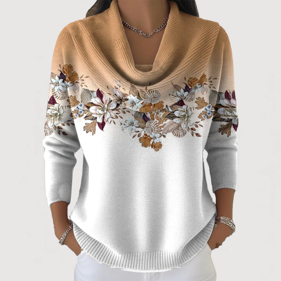 Aurora | Elegante Suéter Floral de Cuello Alto