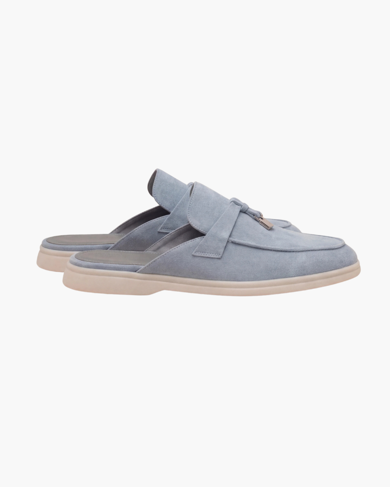 Mediterráneo | Mocasín Abierto de Ante — Azul Claro