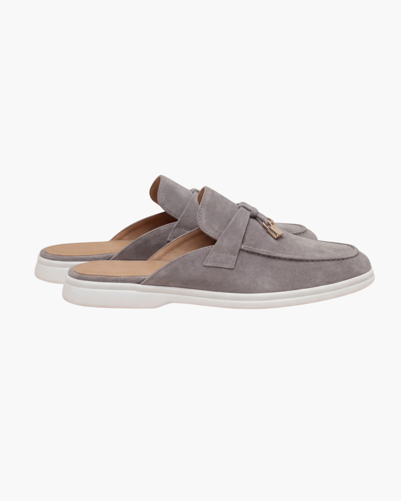 Mediterráneo | Mocasín Abierto de Ante — Gris Claro