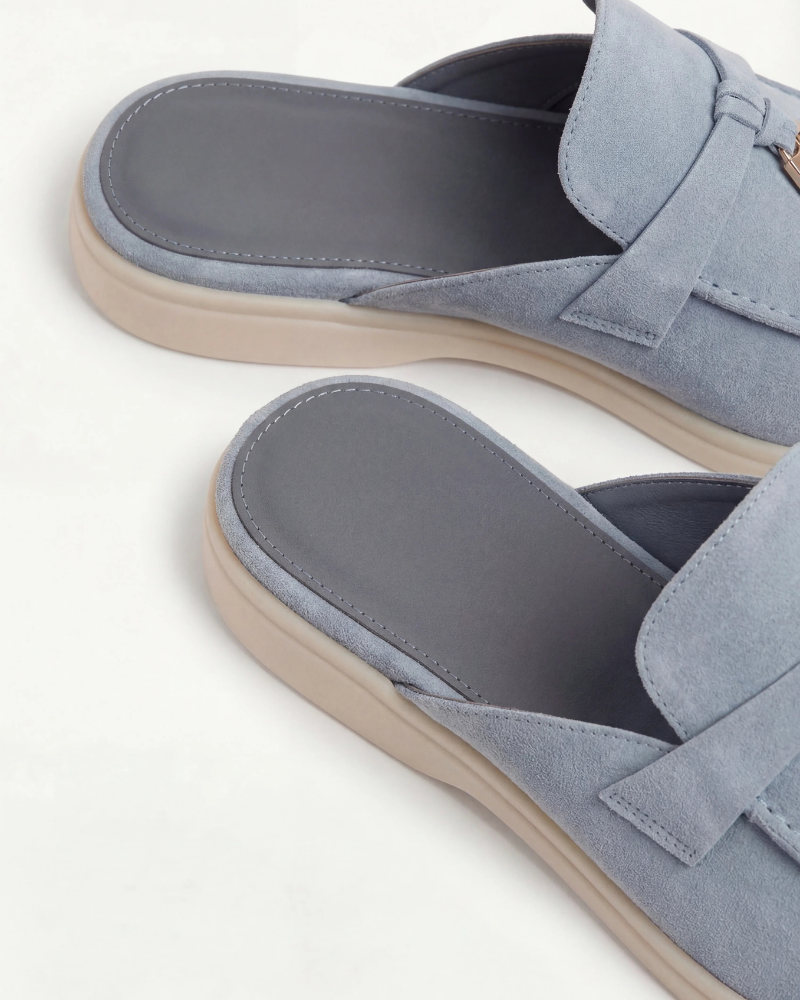 Mediterráneo | Mocasín Abierto de Ante — Azul Claro