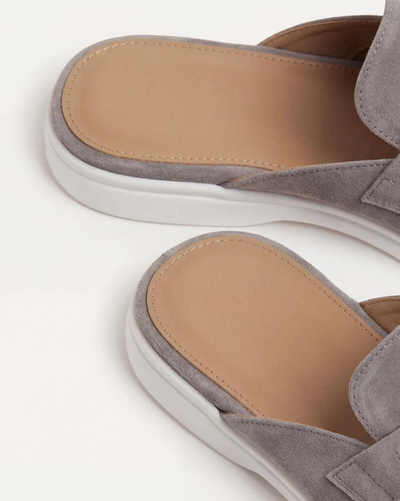 Mediterráneo | Mocasín Abierto de Ante — Gris Claro