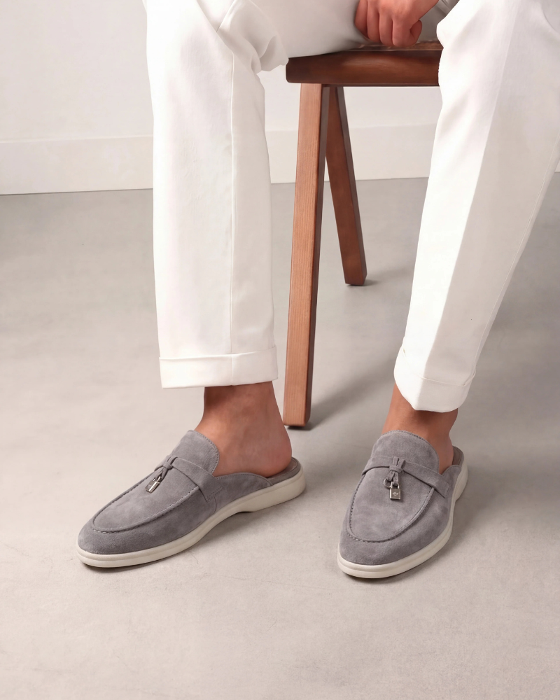 Mediterráneo | Mocasín Abierto de Ante — Gris Claro