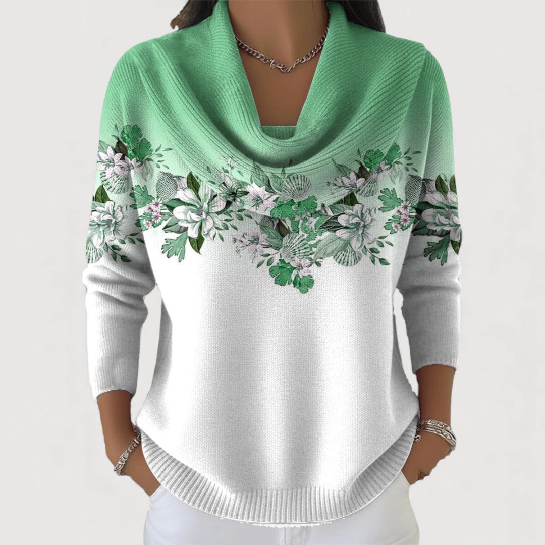 Aurora | Elegante Suéter Floral de Cuello Alto