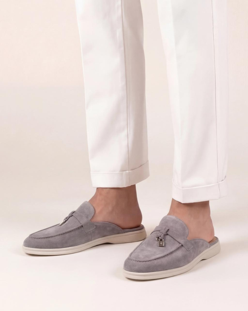 Mediterráneo | Mocasín Abierto de Ante — Gris Claro
