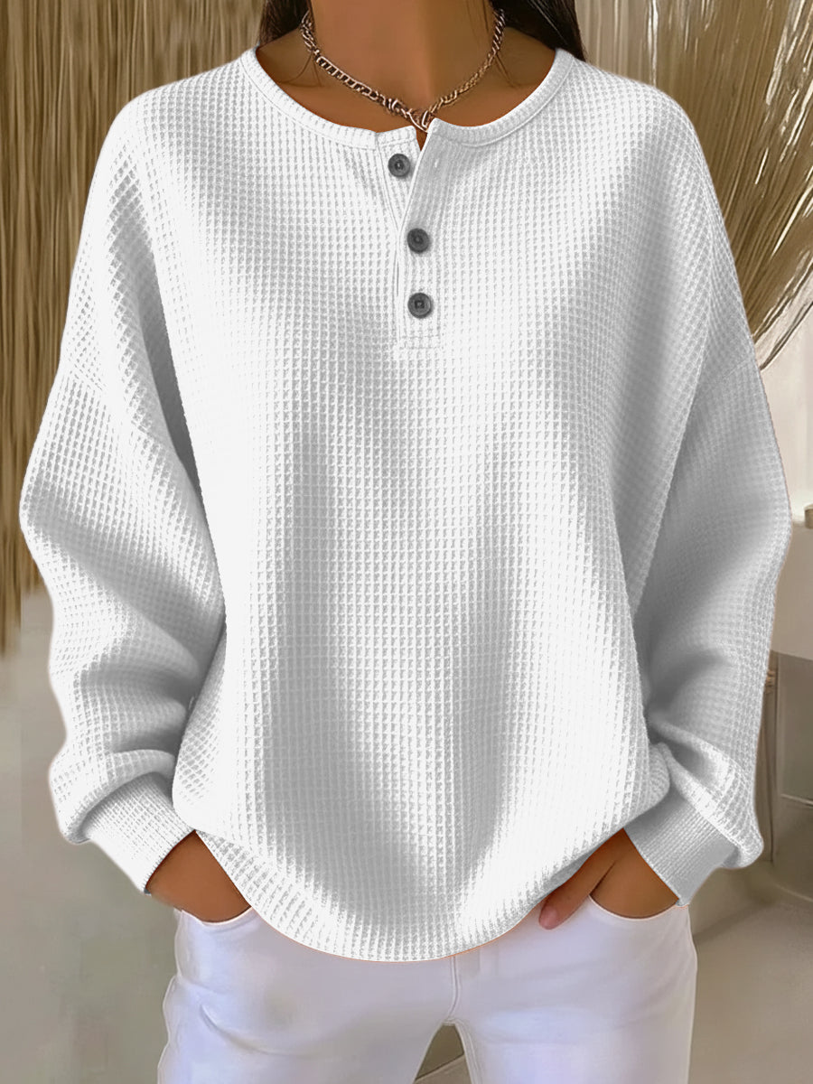 Miranda | Sudadera Henley de Felpa Gofrada Elegante y Cómoda