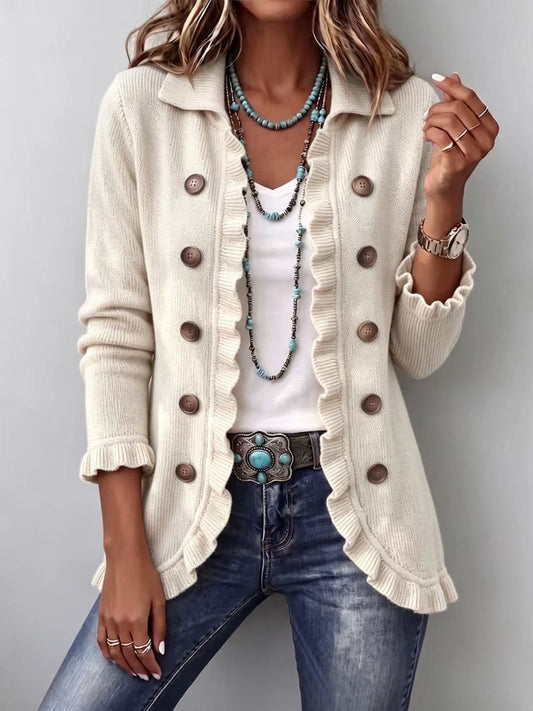 Antonietta | Elegante chaqueta de punto color marfil con volantes