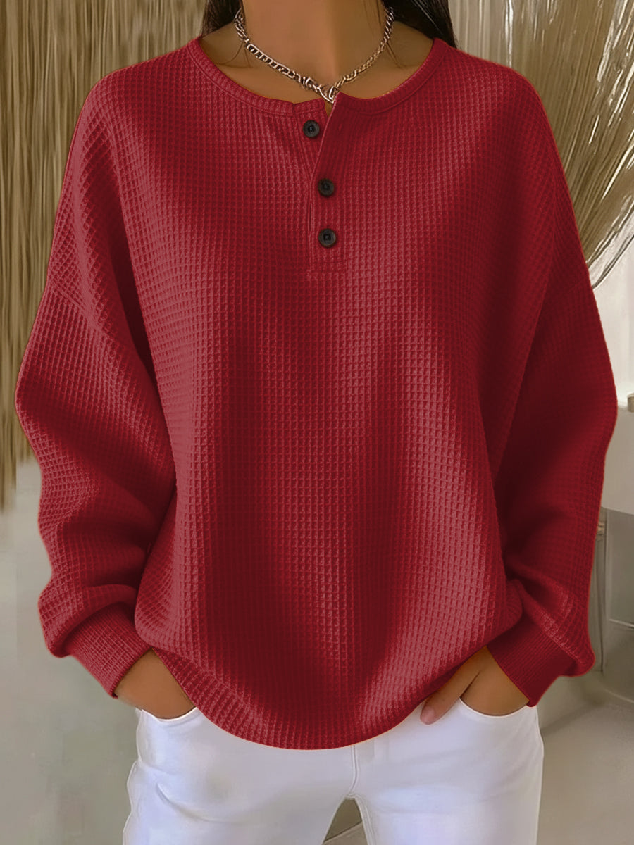 Miranda | Sudadera Henley de Felpa Gofrada Elegante y Cómoda