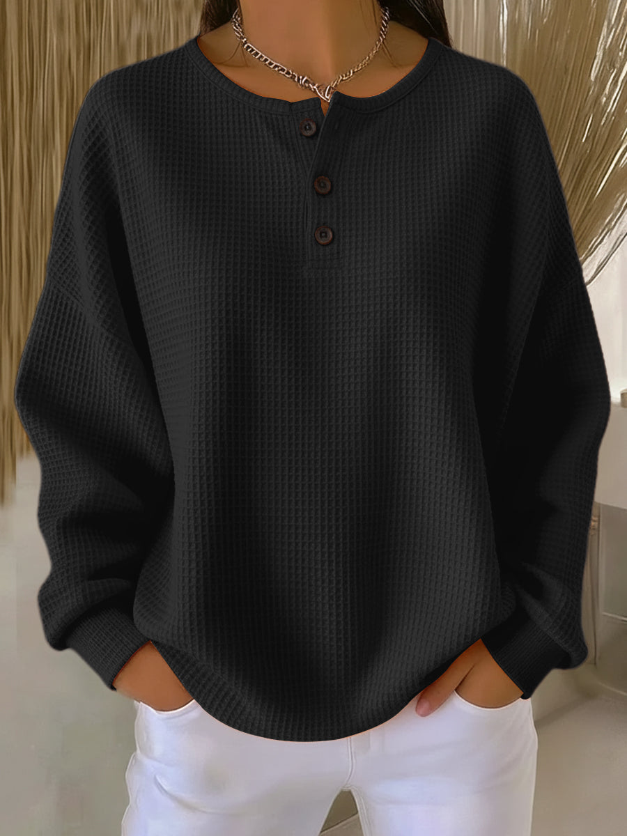Miranda | Sudadera Henley de Felpa Gofrada Elegante y Cómoda