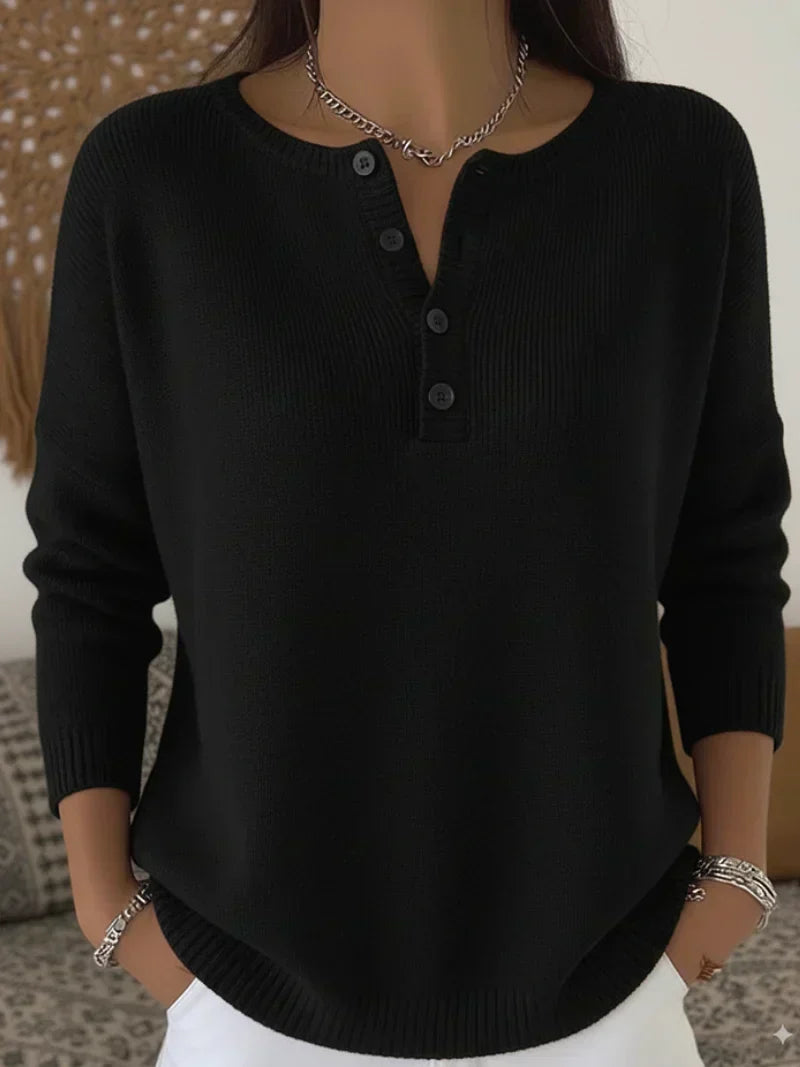 Ernesta | Elegante suéter de punto estilo Henley con botones