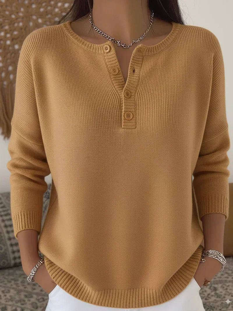 Ernesta | Elegante suéter de punto estilo Henley con botones