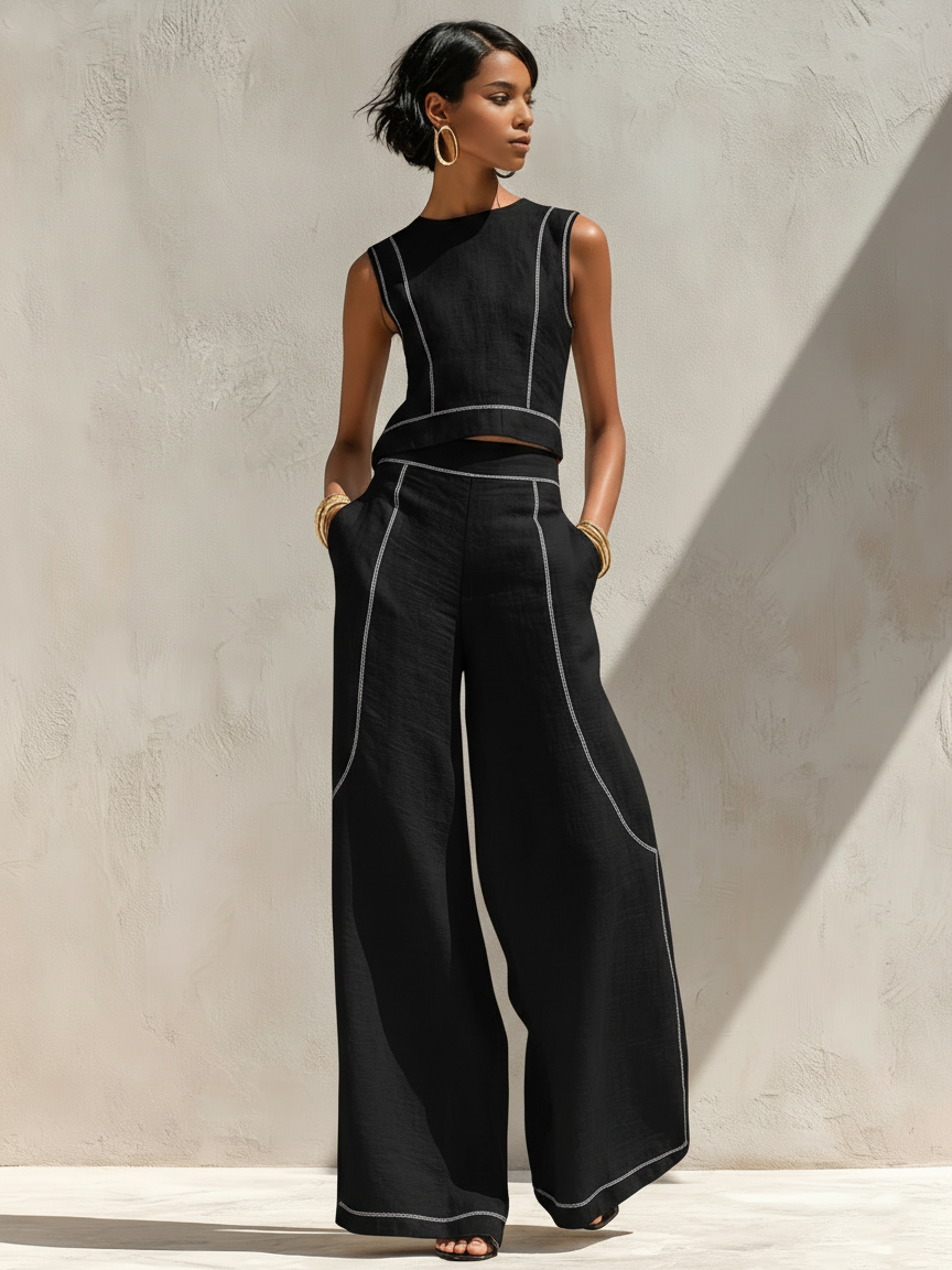 Nicoletta | Conjunto de lino con elegantes costuras en contraste