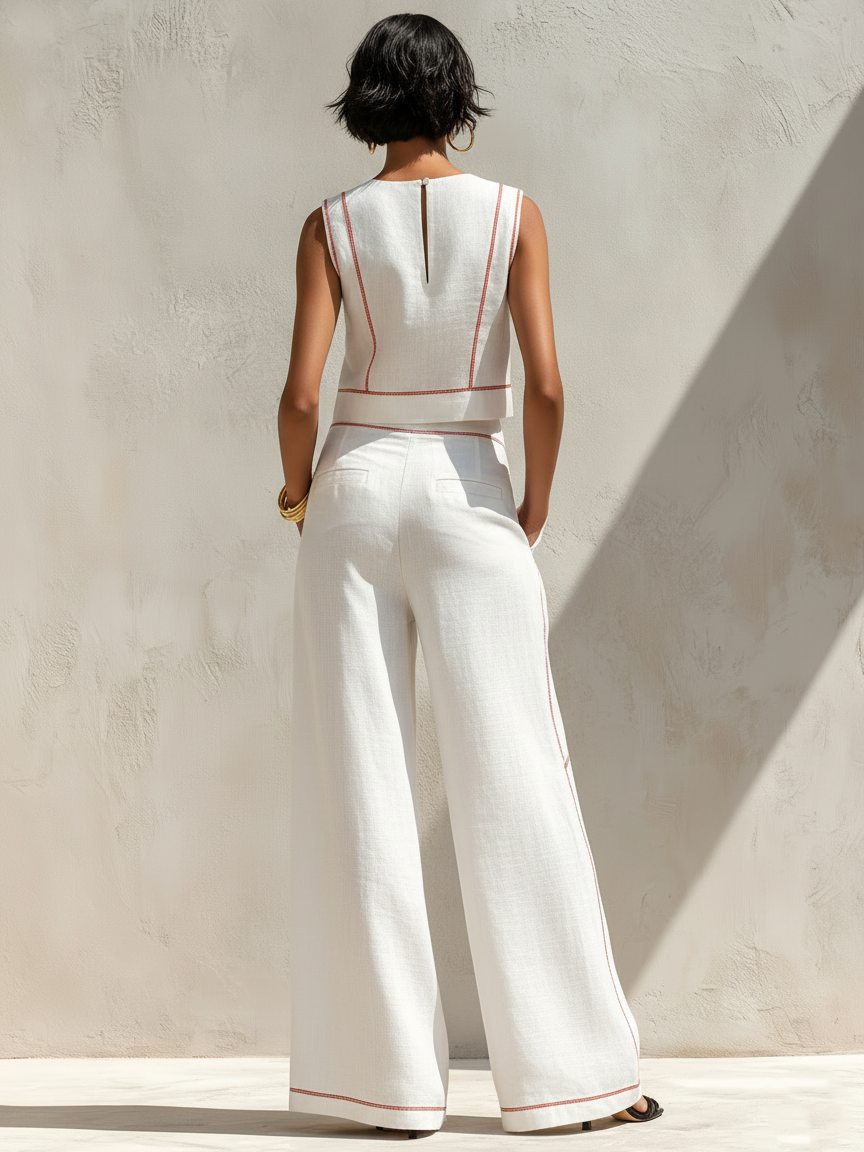 Nicoletta | Conjunto de lino con elegantes costuras en contraste
