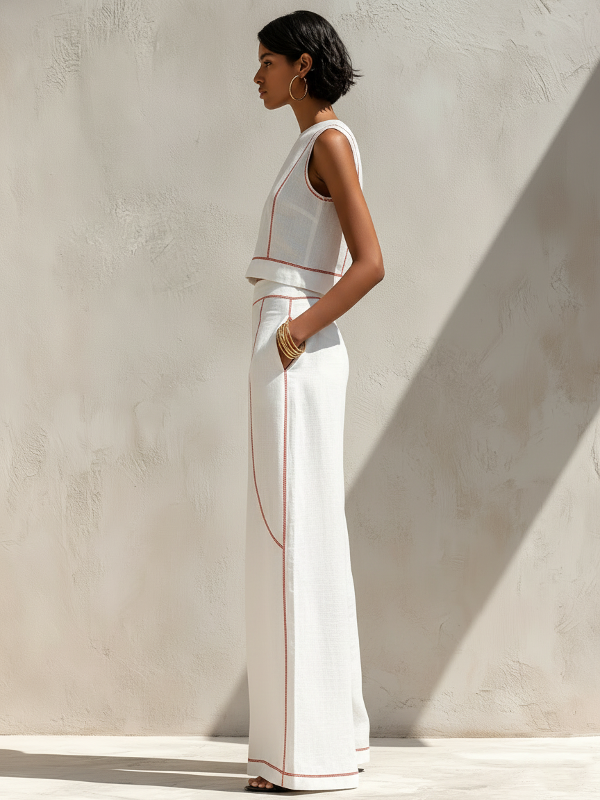 Nicoletta | Conjunto de lino con elegantes costuras en contraste