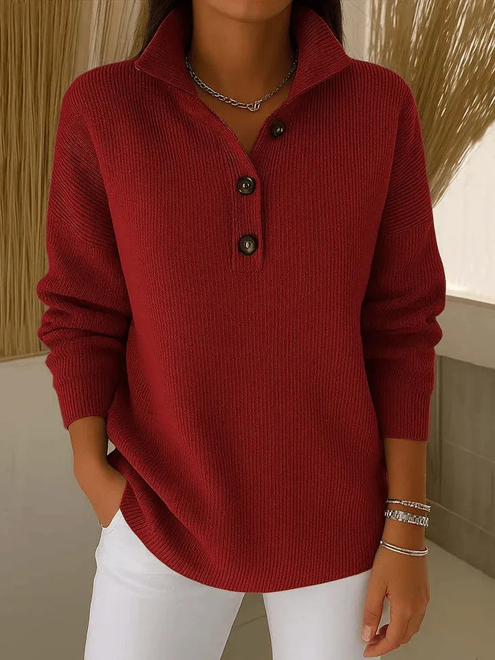 Amalia | Elegante suéter tipo polo con cuello en V