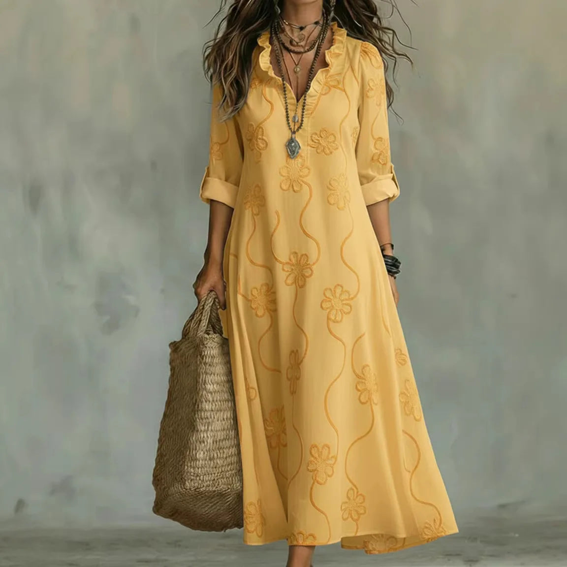 Siena | Elegante vestido largo de verano con estampado floral