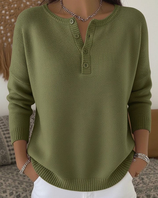 Ernesta | Elegante suéter de punto estilo Henley con botones