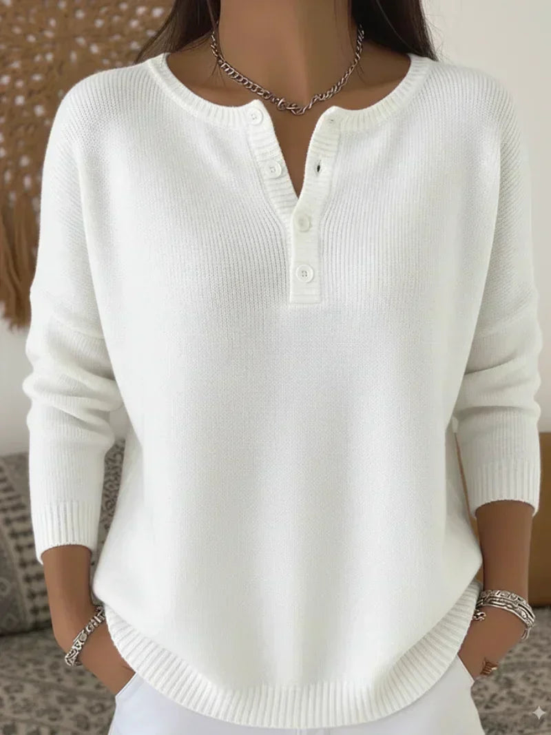Ernesta | Elegante suéter de punto estilo Henley con botones