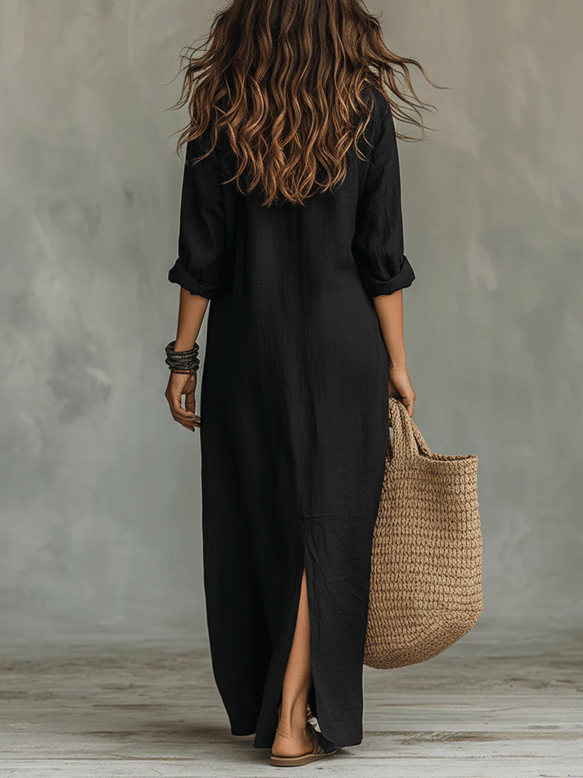 Solene | Elegante vestido largo y holgado con sofisticados botones