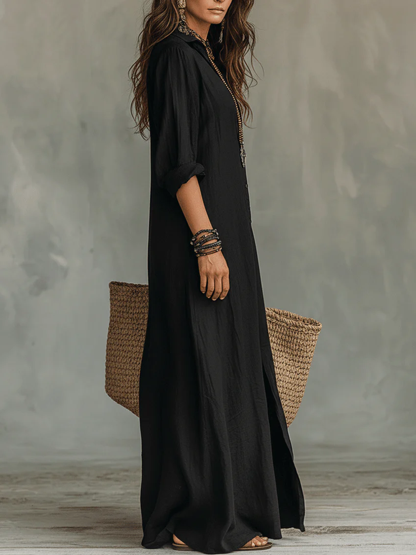 Solene | Elegante vestido largo y holgado con sofisticados botones