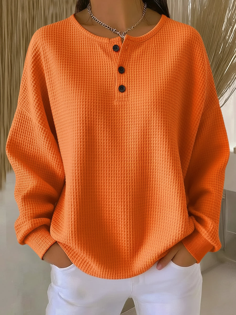 Miranda | Sudadera Henley de Felpa Gofrada Elegante y Cómoda