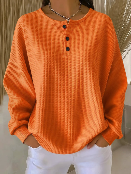 Miranda | Sudadera Henley de Felpa Gofrada Elegante y Cómoda