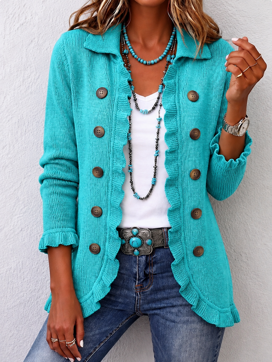 Rosalia | Chaqueta de punto turquesa con elegantes volantes