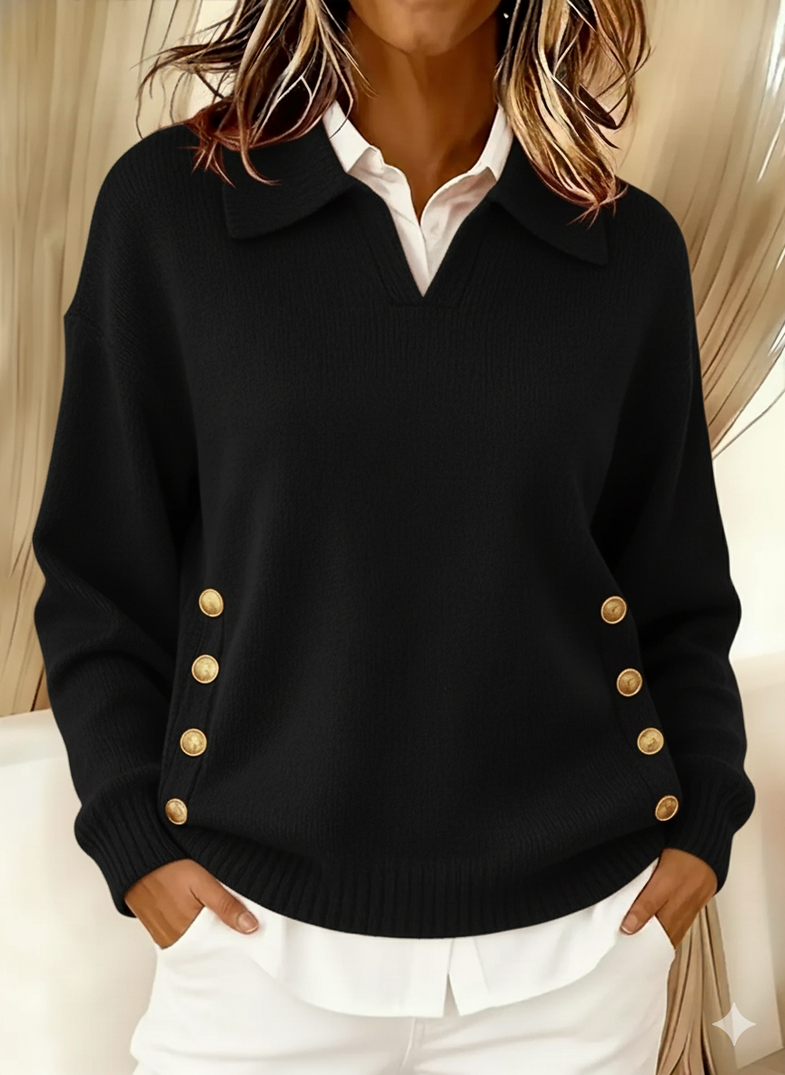 Erminia | Suéter elegante con cuello polo y botones ajustables