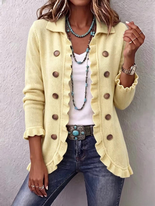 Grazia | Chaqueta de punto color crema con elegantes volantes