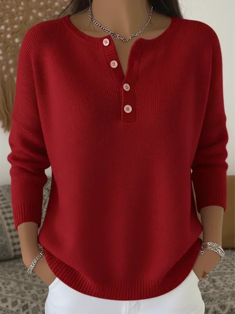 Ernesta | Elegante suéter de punto estilo Henley con botones