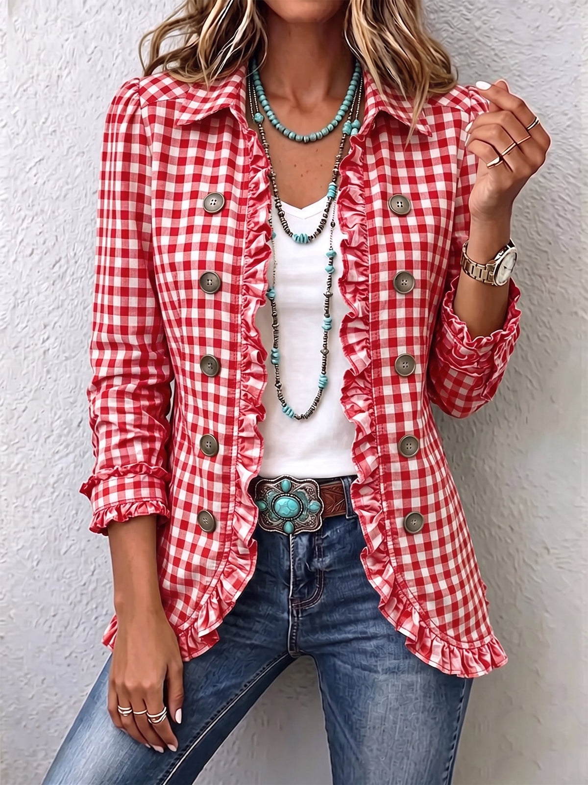 Carmela | Chaqueta de cuadros vichy con elegantes volantes