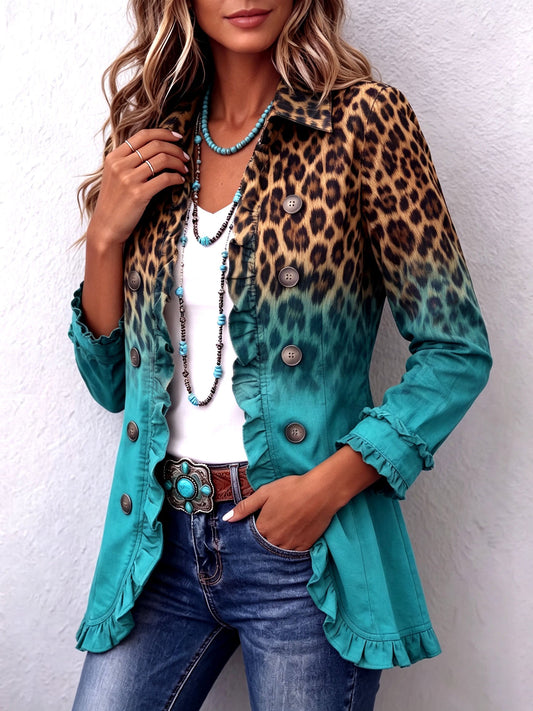 Giuseppina | Blazer con estampado de leopardo difuminado y elegantes volantes