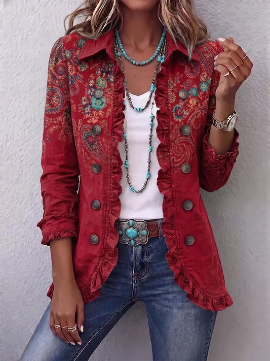 Serafina | Chaqueta con estampado de cachemira y elegantes volantes