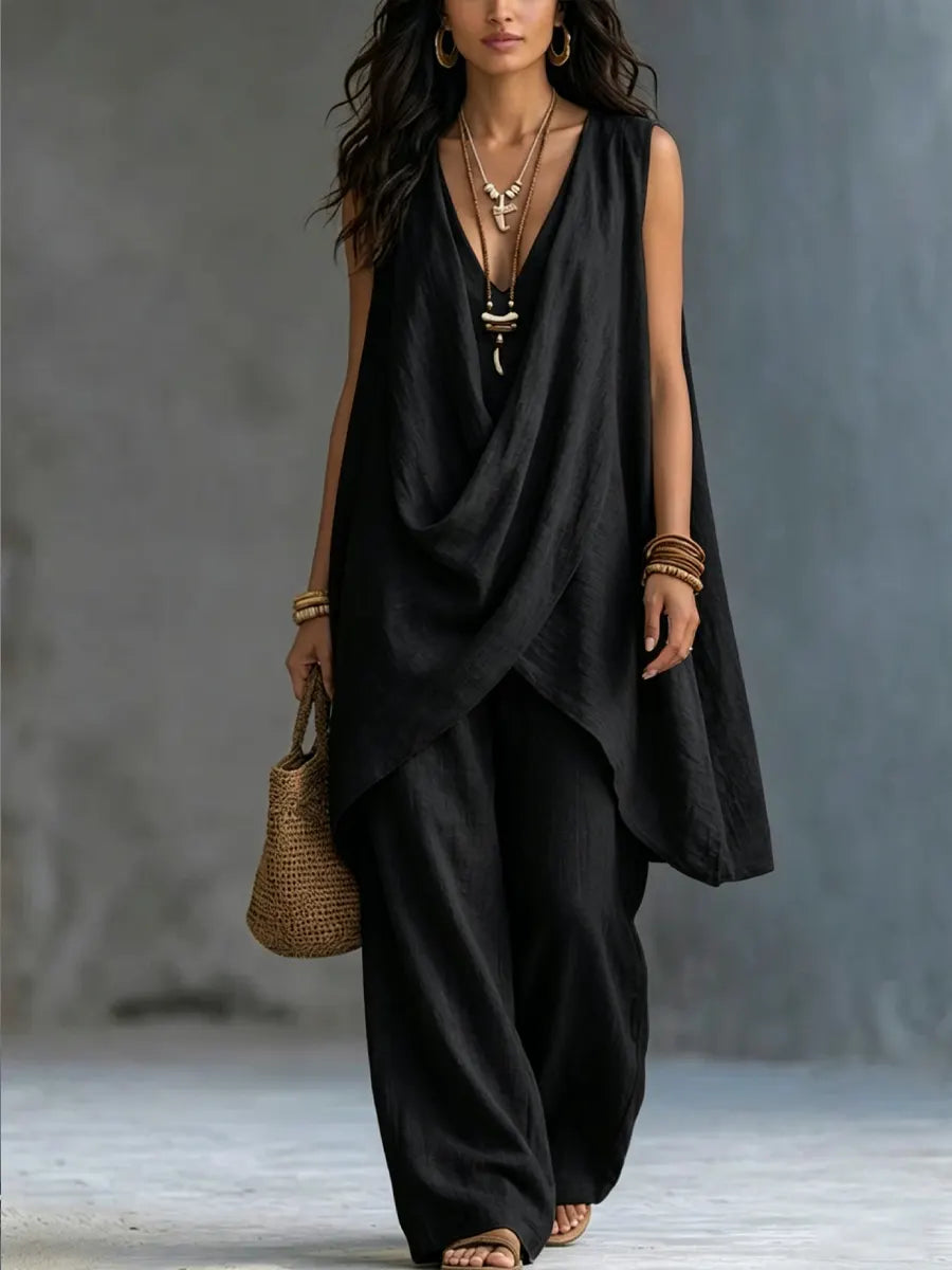 Bianca | Elegante conjunto palazzo drapeado
