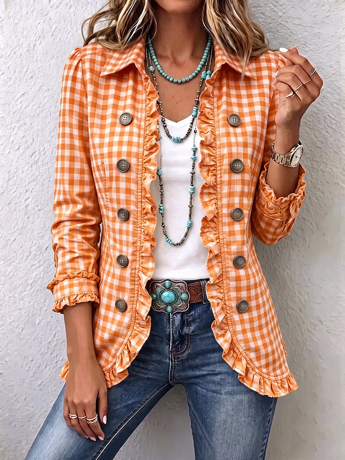 Carmela | Chaqueta de cuadros vichy con elegantes volantes