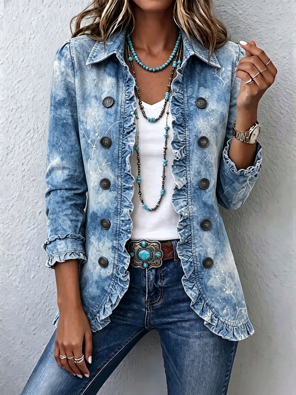 Rosaria | Elegante chaqueta botánica degradada con volantes