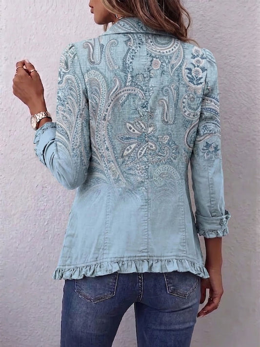Teresina | Elegante chaqueta vintage con estampado de cachemira y volantes