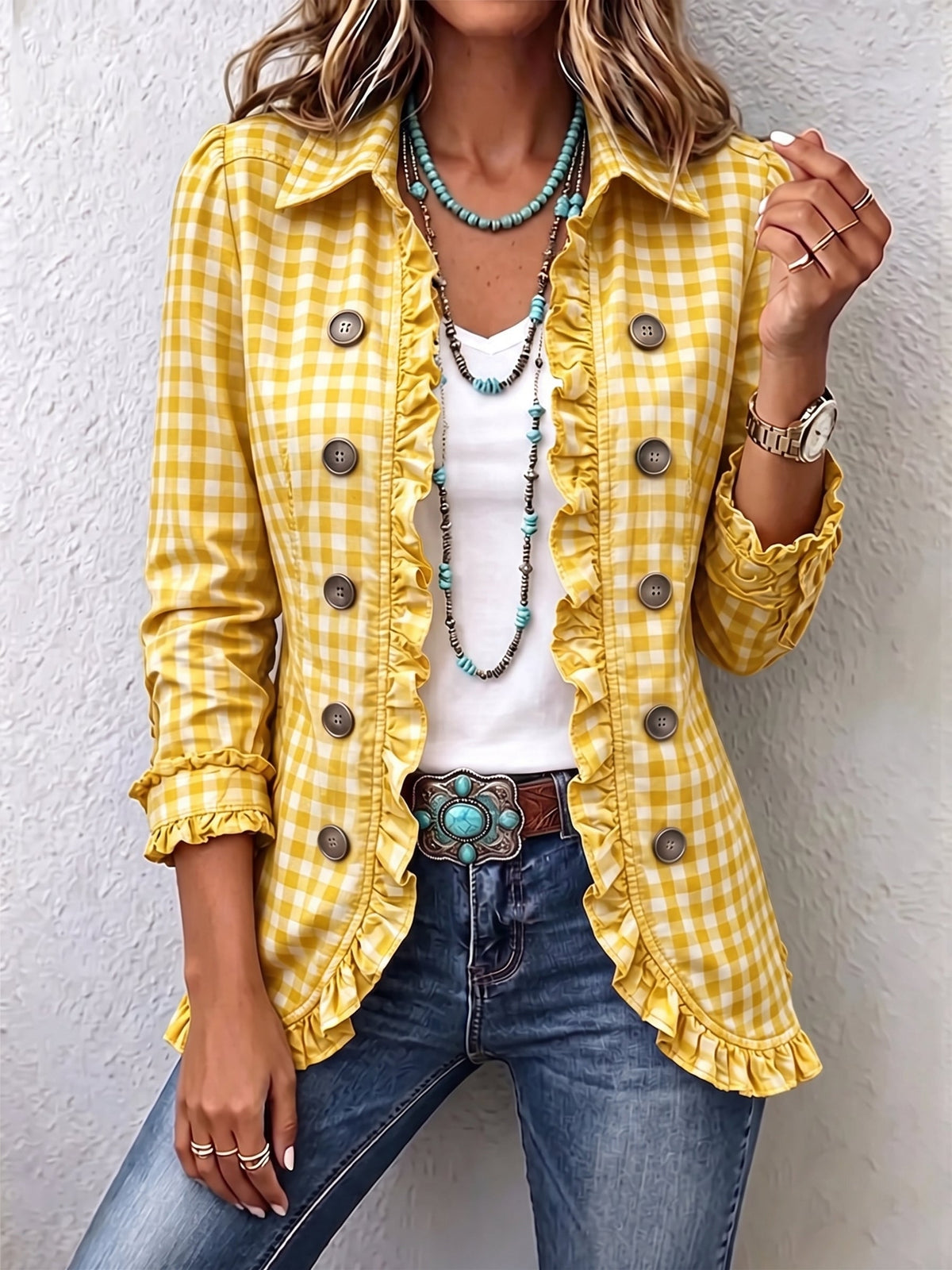 Carmela | Chaqueta de cuadros vichy con elegantes volantes