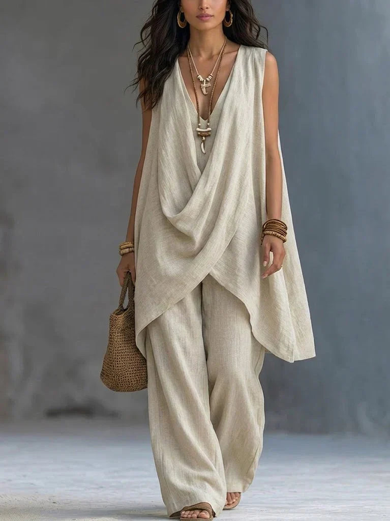 Bianca | Elegante conjunto palazzo drapeado