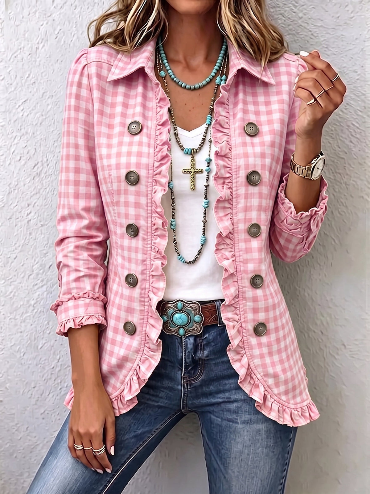 Carmela | Chaqueta de cuadros vichy con elegantes volantes