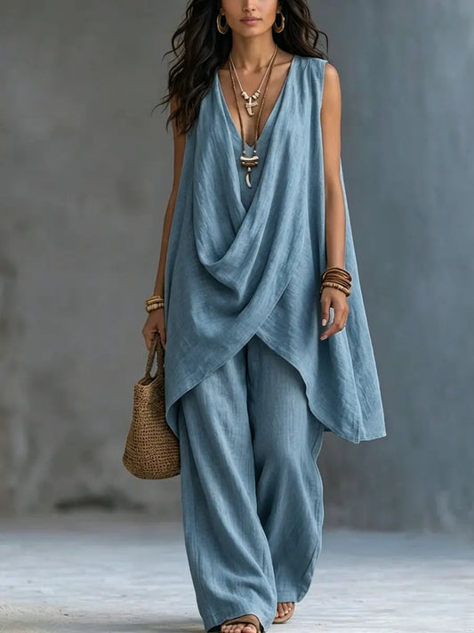 Bianca | Elegante conjunto palazzo drapeado