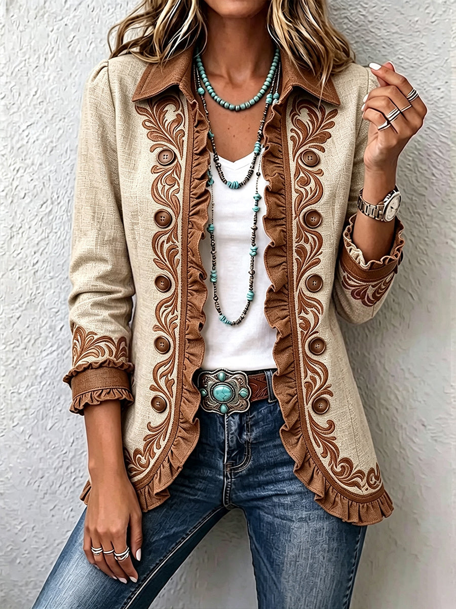 Iolanda | Elegante chaqueta floral bordada con volante F